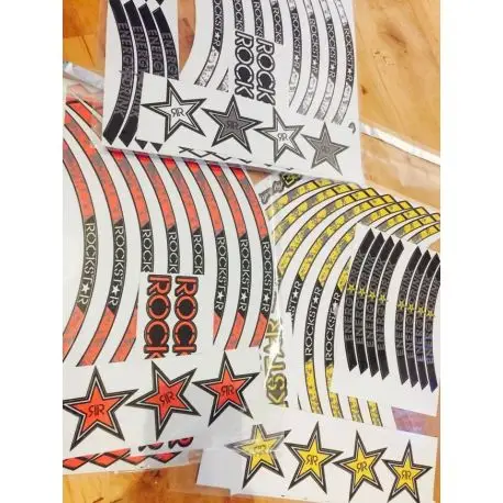 Kit déco jantes moto ROCKSTAR jaune Prix Réduit