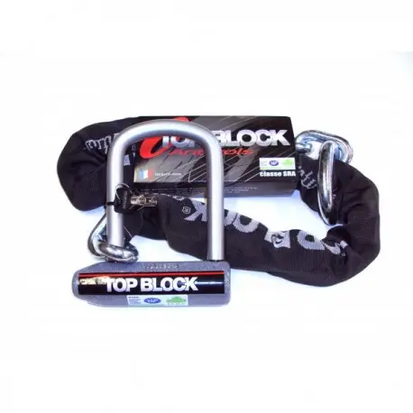 Antivol moto TOP BLOCK SILVER 120L homologué classe SRA avec chaine Prix Réduit