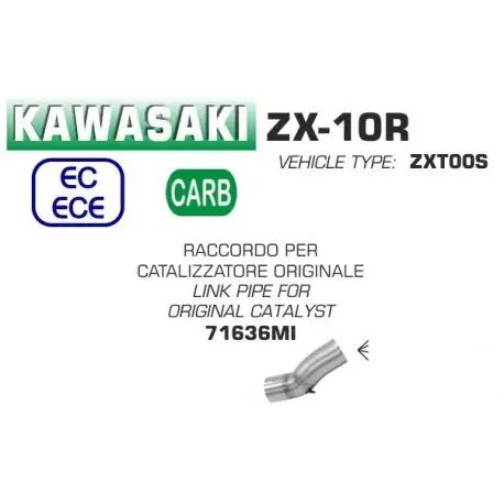 Raccord d'Echappement ARROW pour catalyseur d'origine KAWASAKI ZX10R 2016-2019 Certifié