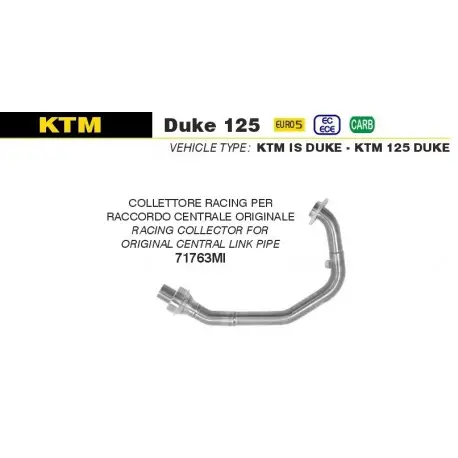 Quantité Limitée collecteur racing pour raccord central d'origine d'Echappement ARROW KTM 125 DUKE 2021-2023