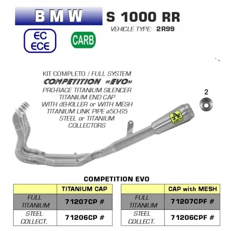 Promotion Ligne d'Echappement racing ARROW compétition evo BMW S1000RR M1000R avec grille GP