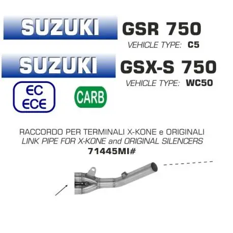 Certifié Raccord d'Echappement ARROW pour collecteur d'origine ou arrow SUZUKI GSR 750 GSXS 750