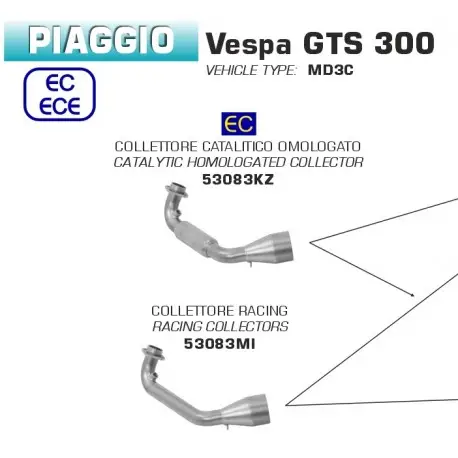 Collecteur d'Echappement ARROW VESPA GTS 300 HPE 2021-2024 GTV 300 2023-2024 Offre Limitée