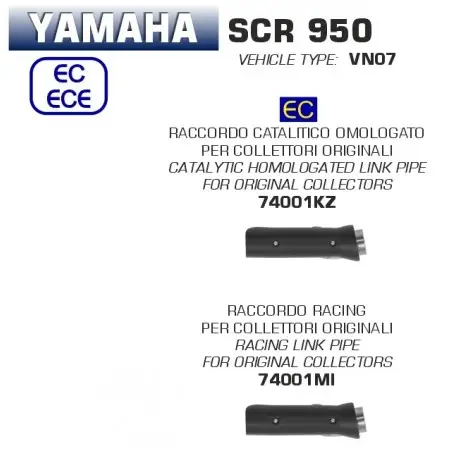 Raccord d'Echappement ARROW pour collecteur d'origine YAMAHA SCR 950 2017-2021 Offre Du Jour