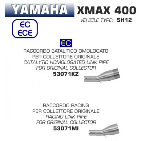 Raccord d'Echappement ARROW YAMAHA 400 X-MAX 2017-2020 Commander Vite