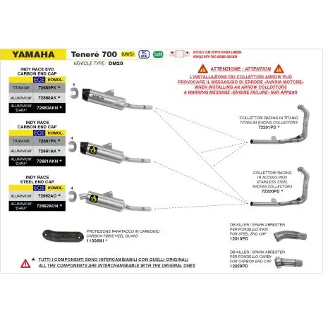 Echappement ARROW INDY RACE embout carbone YAMAHA TENERE 700 2021-2026 Meilleure Vente