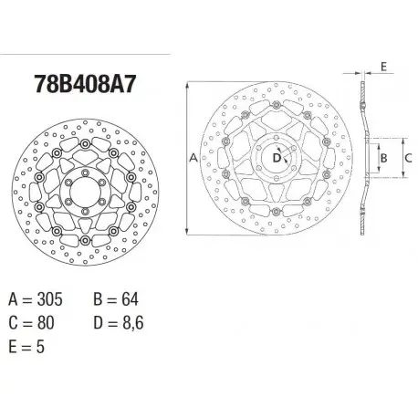 Disque de frein BREMBO Série Oro Flottant 78B408A7 Dernière Chance