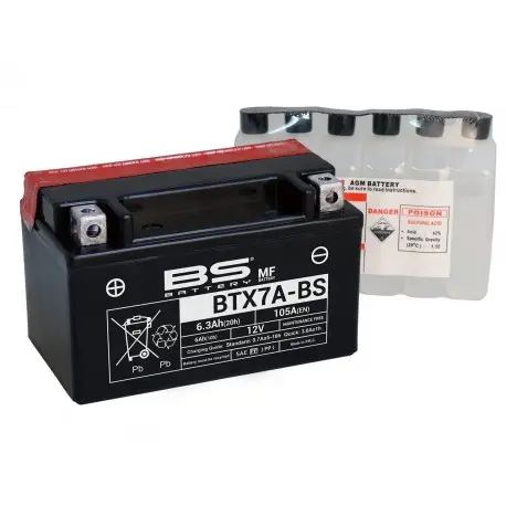 Nouvelle Collection Batterie moto BS BATTERY Haute-performance 12 Volts Sans entretien YTX7A-BS BTX7A