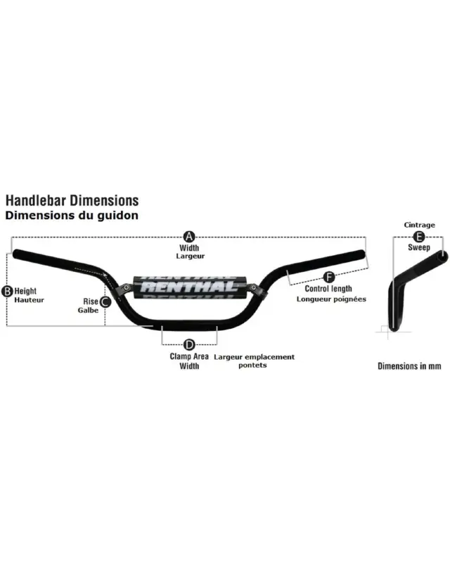 Guidon Motorenthal Guidon Ø22 2mm avec barre RENTHAL Classic Replica Ricky Carmichael titane/mousse noire Populaire